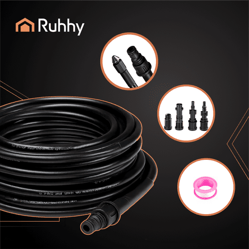 Rohrreinigungsschlauch 15m Hochdruckreiniger Set mit 4 Adaptern Schwarz - Easy2sell - Deluxe