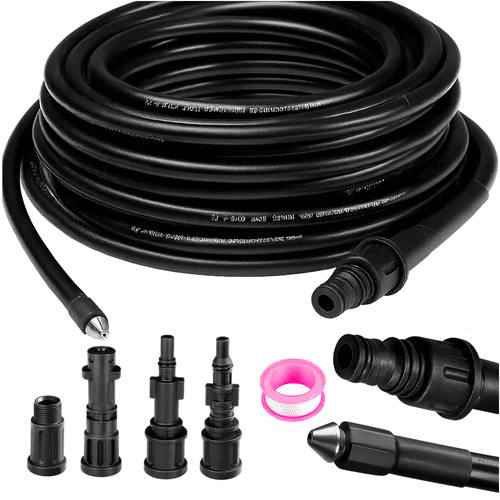 Rohrreinigungsschlauch 15m Hochdruckreiniger Set mit 4 Adaptern Schwarz - Easy2sell - Deluxe