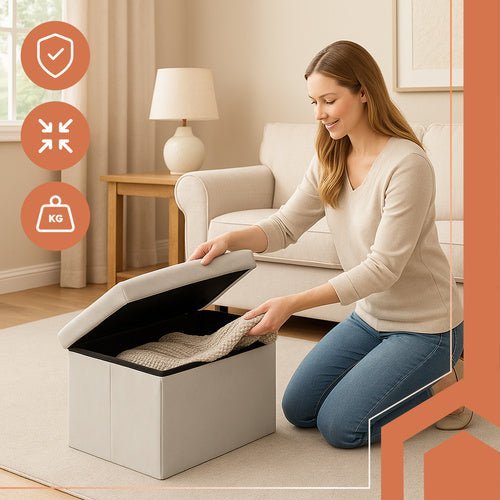 Samtpouf mit Stauraum – Klappbarer Sitzhocker, 54L, Grau, 60x30x30 cm - Easy2sell - Deluxe