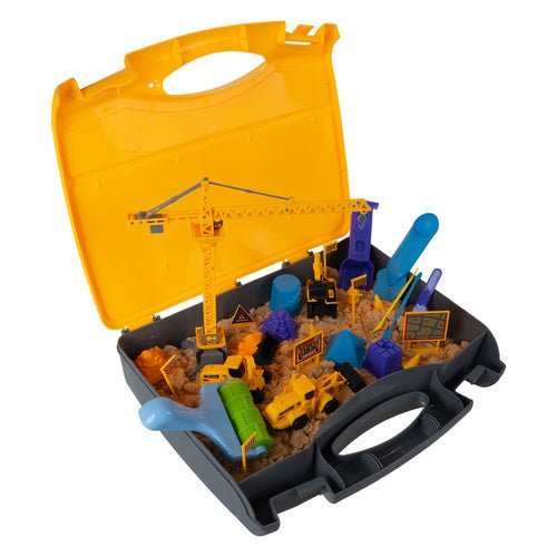Sandkasten Set im Koffer mit Kran, Baufahrzeugen und 750g Spielsand - Easy2sell - Deluxe
