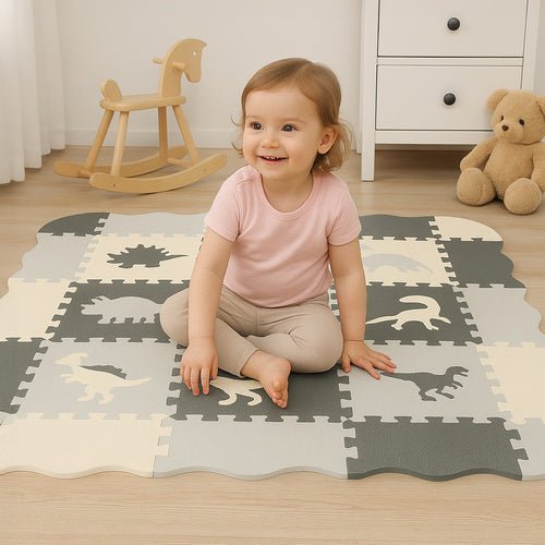 Schaumstoffpuzzle Spielmatte 35 Teile – Baby Krabbelmatte Grau - Gelb - Easy2sell - Deluxe