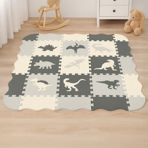 Schaumstoffpuzzle Spielmatte 35 Teile – Baby Krabbelmatte Grau - Gelb - Easy2sell - Deluxe