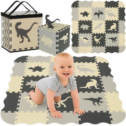 Schaumstoffpuzzle Spielmatte 35 Teile – Baby Krabbelmatte Grau - Gelb - Easy2sell - Deluxe