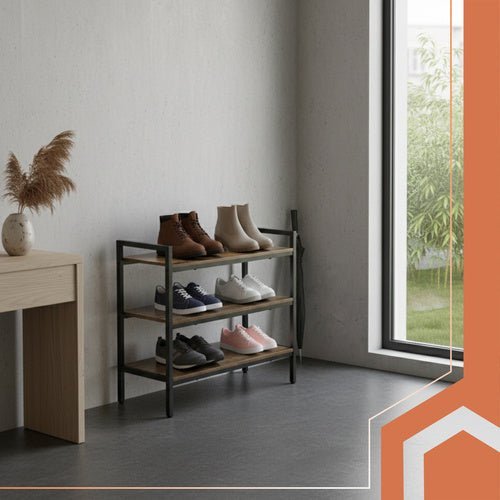 Schuhregal mit 3 Ablagen – Metall & Holzoptik, Loft - Design, 79x30x58,5 cm - Easy2sell - Deluxe