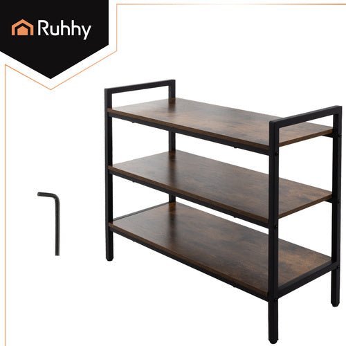 Schuhregal mit 3 Ablagen – Metall & Holzoptik, Loft - Design, 79x30x58,5 cm - Easy2sell - Deluxe