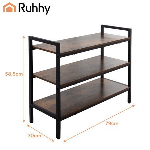 Schuhregal mit 3 Ablagen – Metall & Holzoptik, Loft - Design, 79x30x58,5 cm - Easy2sell - Deluxe