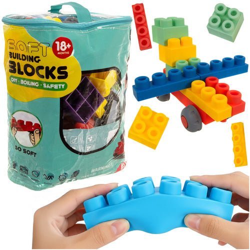 Sensorik - Gummiblöcke Set mit 80 Weichen Bausteinen im Koffer, Bunt - Easy2sell - Deluxe