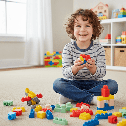 Sensorik - Gummiblöcke Set mit 80 Weichen Bausteinen im Koffer, Bunt - Easy2sell - Deluxe