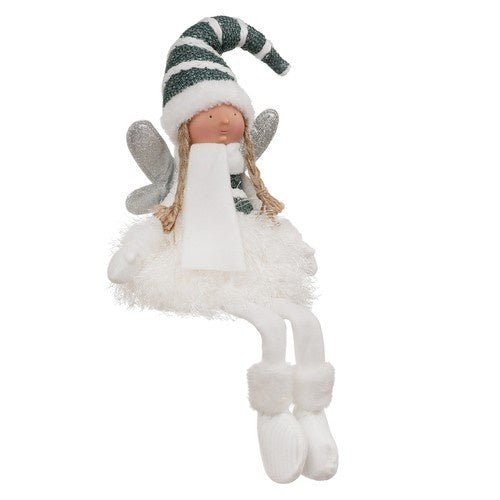 Sitzende Weihnachtsfigur mit Glitzerflügeln in Weiß - Easy2sell - Deluxe