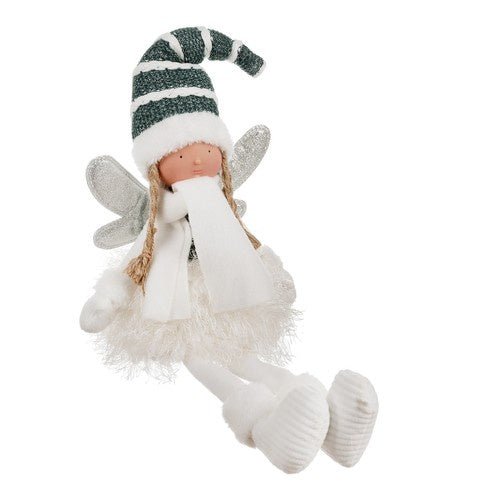 Sitzende Weihnachtsfigur mit Glitzerflügeln in Weiß - Easy2sell - Deluxe