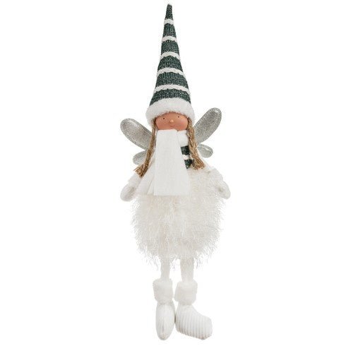 Sitzende Weihnachtsfigur mit Glitzerflügeln in Weiß - Easy2sell - Deluxe