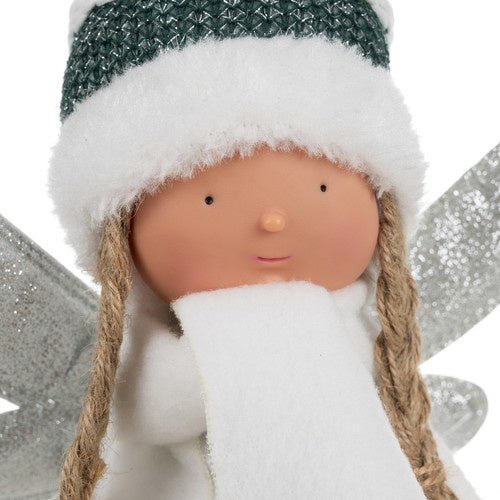 Sitzende Weihnachtsfigur mit Glitzerflügeln in Weiß - Easy2sell - Deluxe