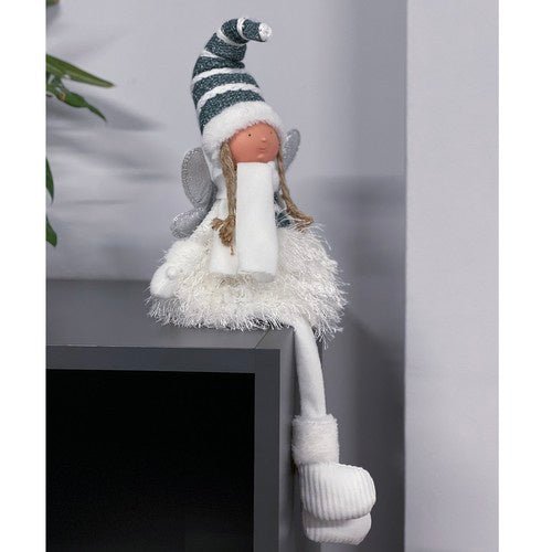 Sitzende Weihnachtsfigur mit Glitzerflügeln in Weiß - Easy2sell - Deluxe