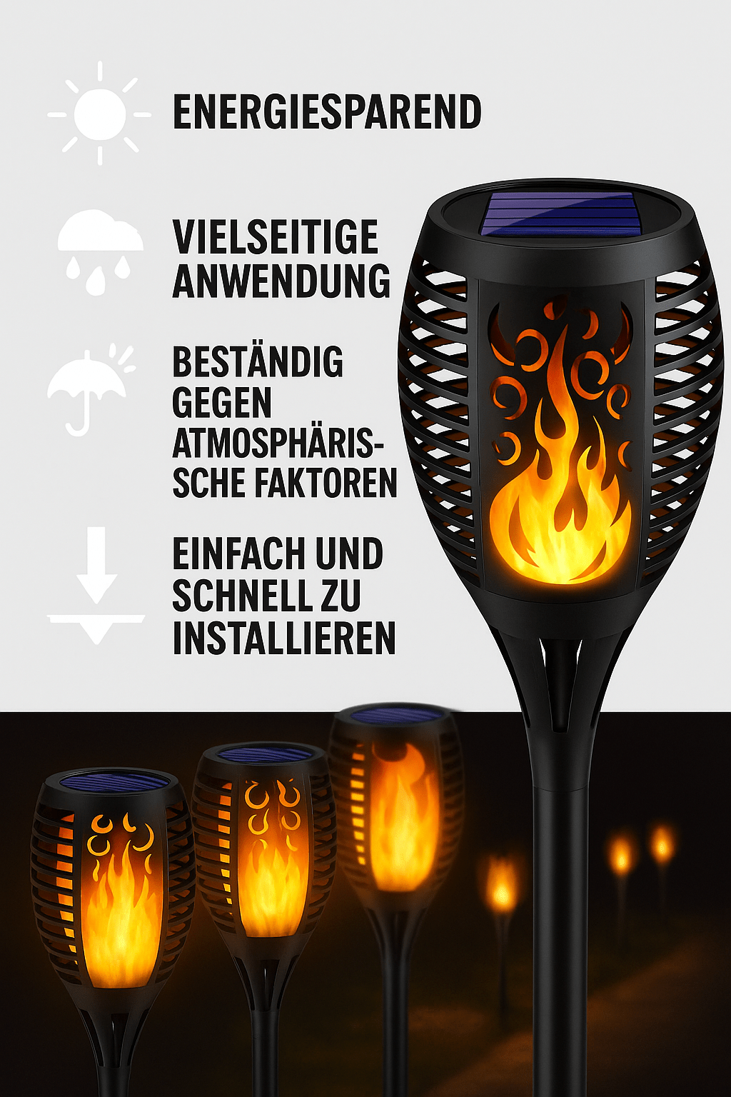 Solarleuchten Solar Fackeln Gartenfackeln mit Flammeneffekt Solarlampen 1 - 8x Set - Easy2sell - Deluxe