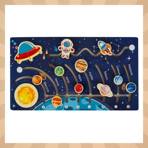 Sonnensystem Holzpuzzle Planetenlabyrinth – Montessori Lernspielzeug aus Holz - Easy2sell - Deluxe