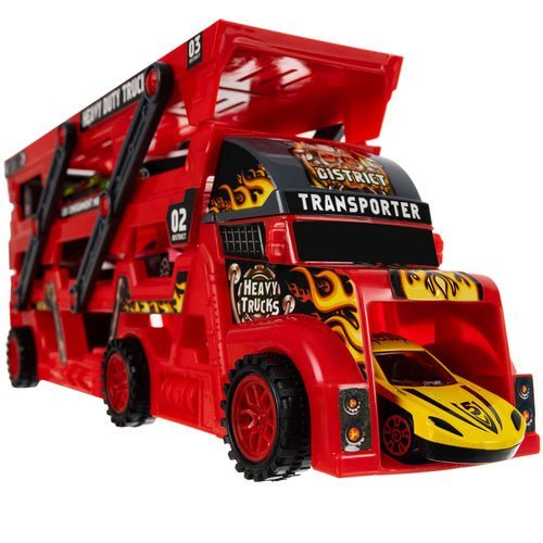 Spielzeug LKW mit Startfunktion und 6 Autos – Autotransporter Set ab 3 Jahren - Easy2sell - Deluxe