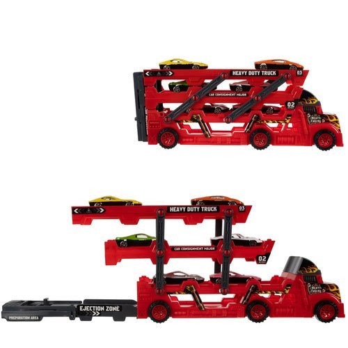Spielzeug LKW mit Startfunktion und 6 Autos – Autotransporter Set ab 3 Jahren - Easy2sell - Deluxe