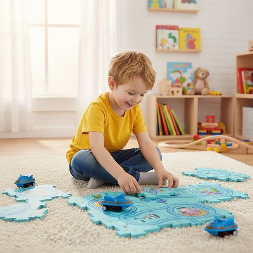 Streckenpuzzle für Kinder – 25 - teiliges Straßenspielset mit Fahrzeugen - Easy2sell - Deluxe