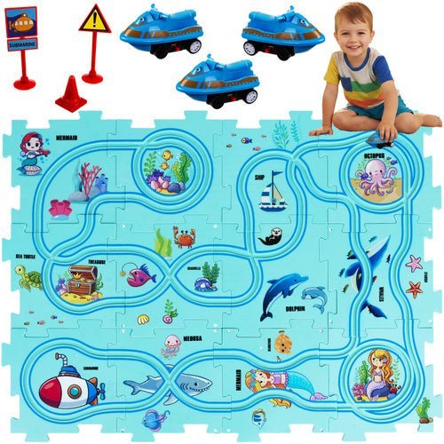 Streckenpuzzle für Kinder – 25 - teiliges Straßenspielset mit Fahrzeugen - Easy2sell - Deluxe