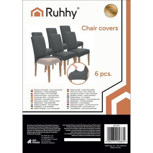 Stuhlhussen 6er Set Elastisch – Universal Stuhlbezüge Dunkelgrau - Easy2sell - Deluxe