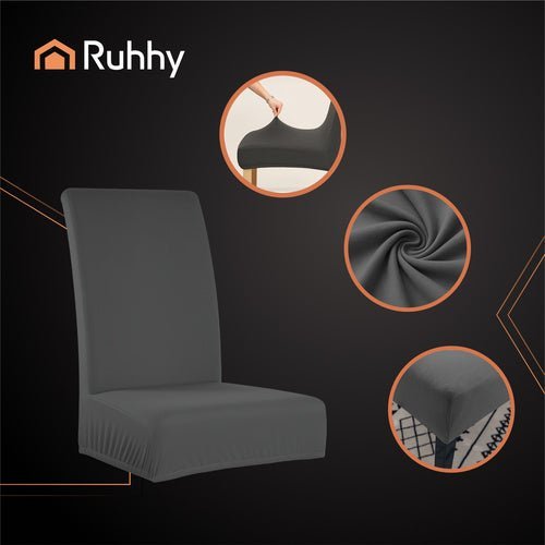Stuhlhussen 6er Set Elastisch – Universal Stuhlbezüge Dunkelgrau - Easy2sell - Deluxe