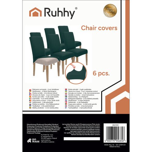 Stuhlhussen 6er Set Elastisch – Universal Stuhlbezug Grün aus Polyester - Easy2sell - Deluxe