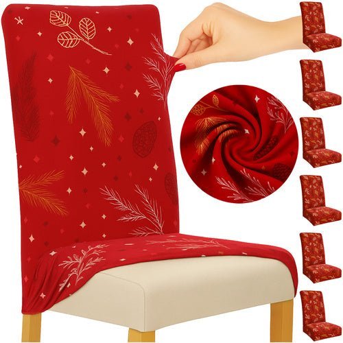 Stuhlhussen 6er Set – Elastische Stuhlbezüge für Weihnachten, Rot, 50x40x40 cm - Easy2sell - Deluxe