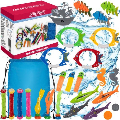 Tauchspielzeug Set mit Schatzsuche – 26 - teilig für Kinder inkl. Tasche - Easy2sell - Deluxe