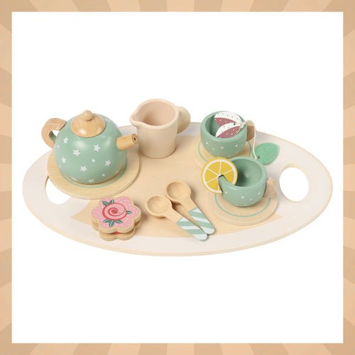 Teeservice aus Holz mit Tortenständer, 15 - teiliges Kinderspielset, Pastell - Easy2sell - Deluxe