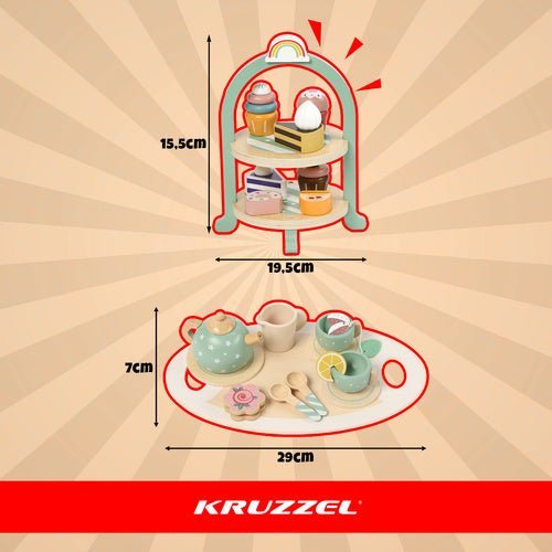 Teeservice aus Holz mit Tortenständer, 15 - teiliges Kinderspielset, Pastell - Easy2sell - Deluxe