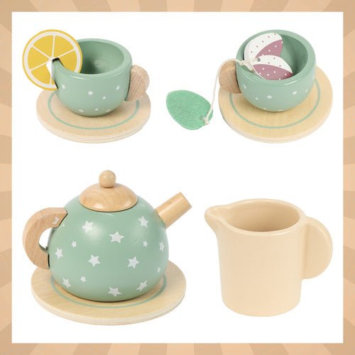 Teeservice aus Holz mit Tortenständer, 15 - teiliges Kinderspielset, Pastell - Easy2sell - Deluxe