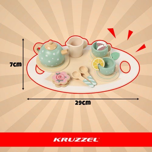 Teeservice für Kinder aus Holz – 15 - teiliges Spielset mit Tablett, Grün - Easy2sell - Deluxe