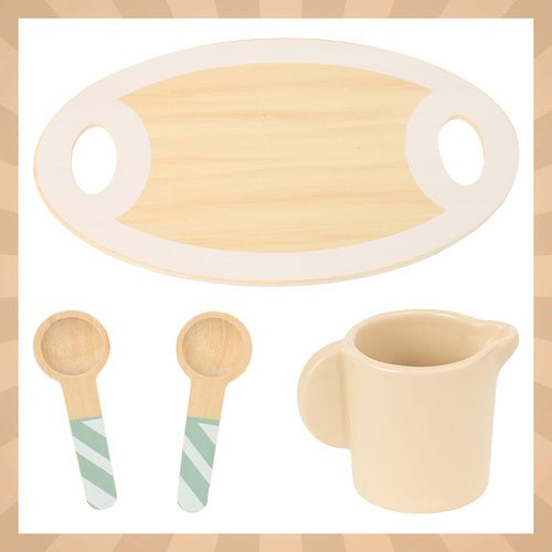Teeservice für Kinder aus Holz – 15 - teiliges Spielset mit Tablett, Grün - Easy2sell - Deluxe