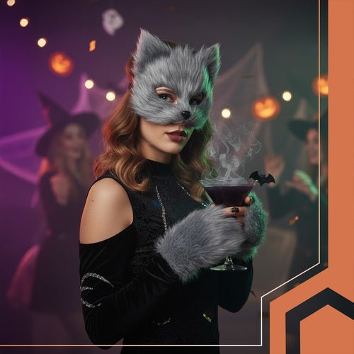 Therian Kostümset 4 - in - 1 Katze Fuchs Wolf – Maske Schwanz Pfoten Grau - Easy2sell - Deluxe