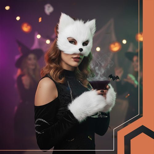 Therian Kostümset 4 - in - 1 – Maske, Schwanz und Pfoten für Cosplay, Weiß - Easy2sell - Deluxe