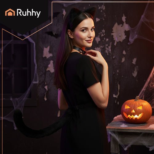 Tierkostüm Set 3 - in - 1 – Katzenohren Schwanz Halsband für Cosplay, Schwarz - Easy2sell - Deluxe