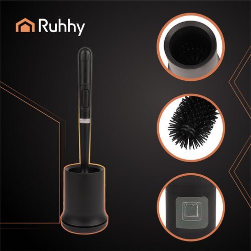 Toilettenbürste mit Behälter Set – Wandmontage, Silikon, Schwarz, 2 - teilig - Easy2sell - Deluxe