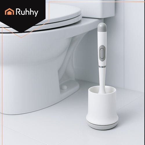 Toilettenbürste Set mit Behälter – Wandmontage, Gummikopf, Weiß, 43 cm - Easy2sell - Deluxe