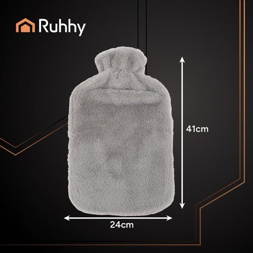 Wärmflasche 3,5L mit Plüschbezug – Große Gummi - Bettflasche in Grau/Beige - Easy2sell - Deluxe