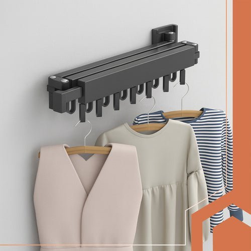 Wäschetrockner Wandmontage Faltbar – Wäscheständer mit 18 Haken Schwarz - Easy2sell - Deluxe