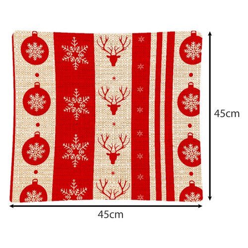 Weihnachten Kissenbezüge 4er - Set 40x40 cm Rot Leinen Dekokissen mit Reißverschluss - Easy2sell - Deluxe