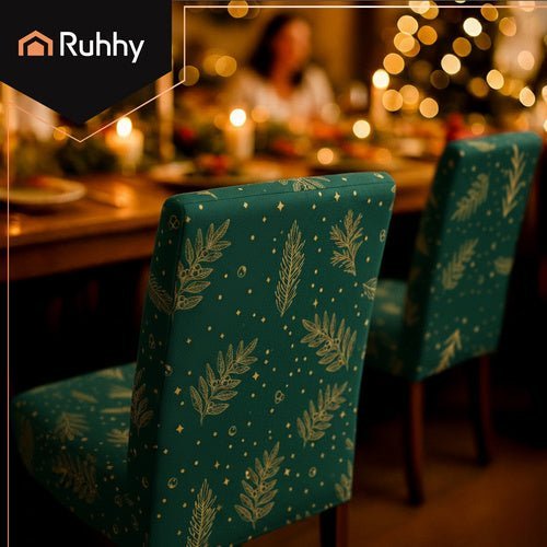 Weihnachtliche Stuhlhussen 6er Set – Elastische Stuhlbezüge Grün - Easy2sell - Deluxe