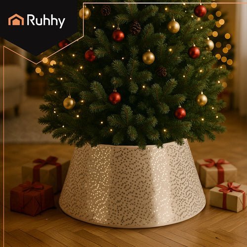 Weihnachtsbaumständer Abdeckung 60cm – Christbaumständer Hülle Weiß Silber - Easy2sell - Deluxe