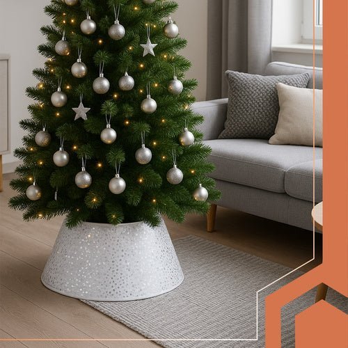 Weihnachtsbaumständer Abdeckung 60cm – Christbaumständer Hülle Weiß Silber - Easy2sell - Deluxe
