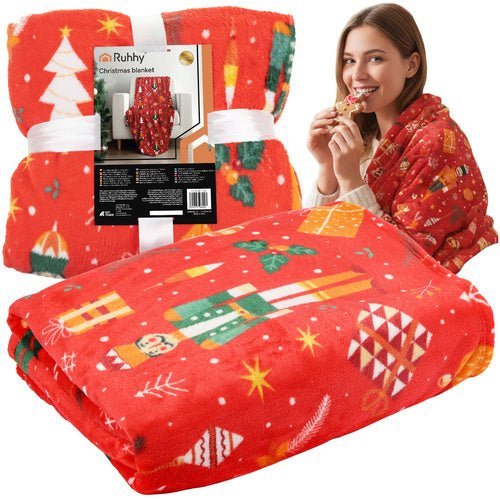 Weihnachtsdecke 150x200 cm – Kuschelige Tagesdecke in Rot mit Festmotiv - Easy2sell - Deluxe
