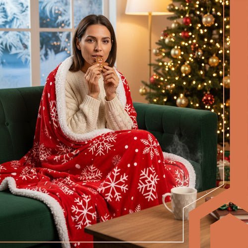 Weihnachtsdecke Doppelseitig – Kuscheldecke 130x170 cm, Rot Weiß Lammwolle - Easy2sell - Deluxe