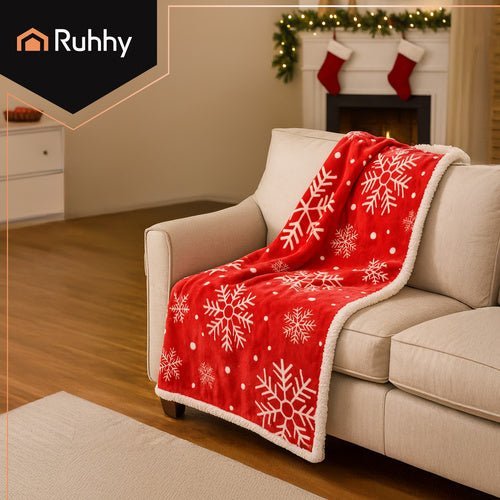 Weihnachtsdecke Doppelseitig – Kuscheldecke 130x170 cm, Rot Weiß Lammwolle - Easy2sell - Deluxe