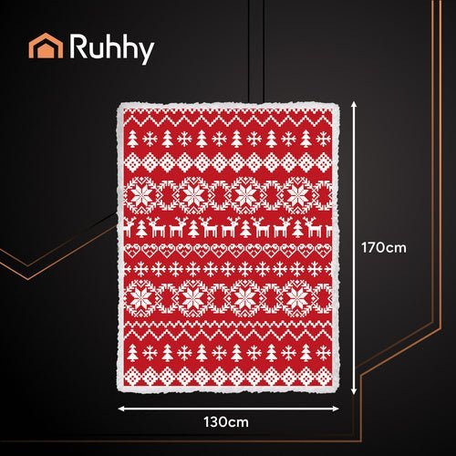 Weihnachtsdecke Wendbar 130x170 cm – Kuscheldecke Rot Weiß Polyester - Easy2sell - Deluxe