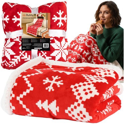 Weihnachtsdecke Wendbar 130x170 cm – Kuscheldecke Rot Weiß Polyester - Easy2sell - Deluxe