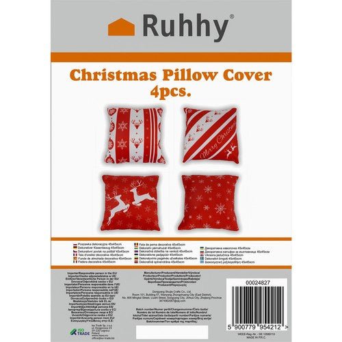 Weihnachtskissenbezüge 4er Set – Plüsch Kissenhüllen 40x40 cm Rot Weiß - Easy2sell - Deluxe